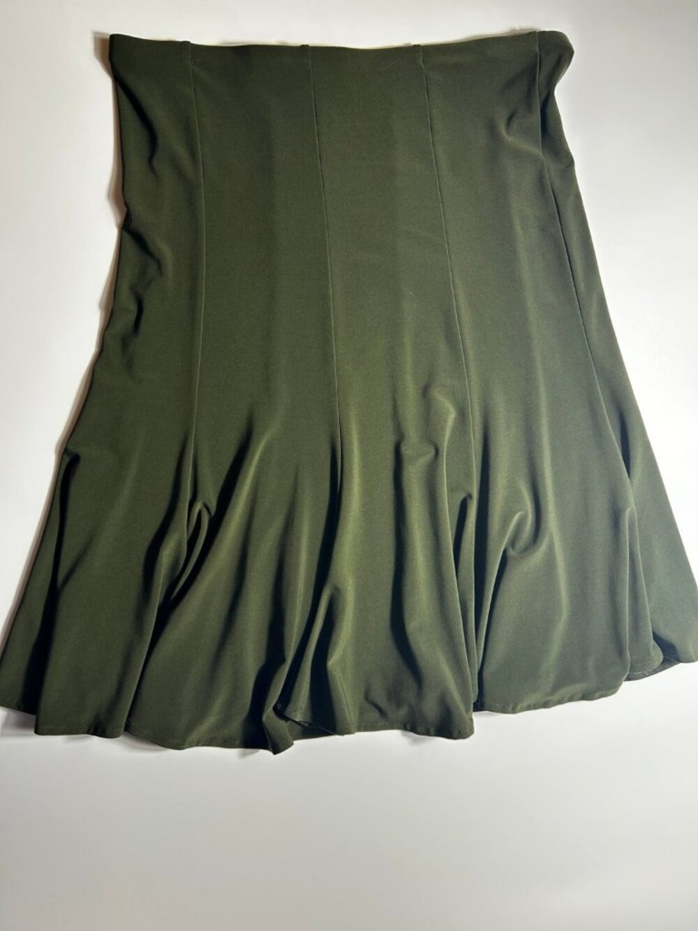 Sympli Olive Green Flared Pull-On Midi Skirt Made in Canada Size 12 - Picture 4 of 4